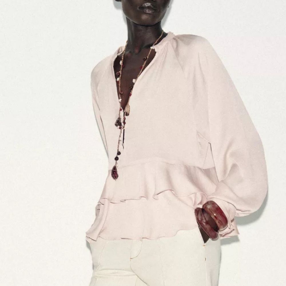 Zara Soft Pink Ruffled Blouse - Picture 2 of 10